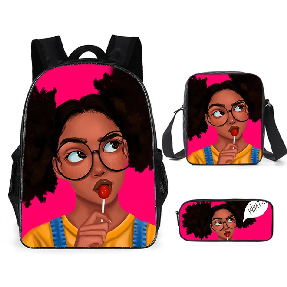 3pcs/set African Girl Schoolbag Shoulder Bag Pencil Bag Students Girls Cute Oxford Waterproof Backpack Female Travel Laptop Bag