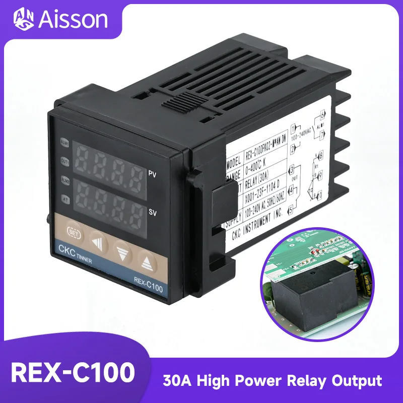 30A Relay Output PID Temperature Controlle K TYPE Without Alarm r REX-C100FK02-M*AN DN Digital Display Thermostat AC 100-240V