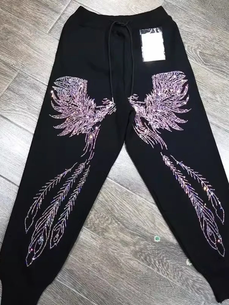 Fashion Streetwear Harem Pants Women Hot Diamond Wing Korean Loose Casual Pant Femme Harajuku Joggers Y2k Sweatpants Trousers