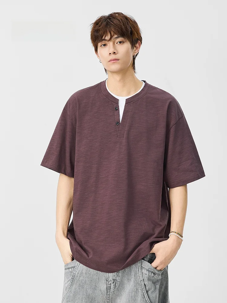 

Мужская повседневная футболка свободного кроя MMOPTOP с V-образным вырезом, имитация двухслойности, удобная, хлопковая, летняя, модная, брендовая