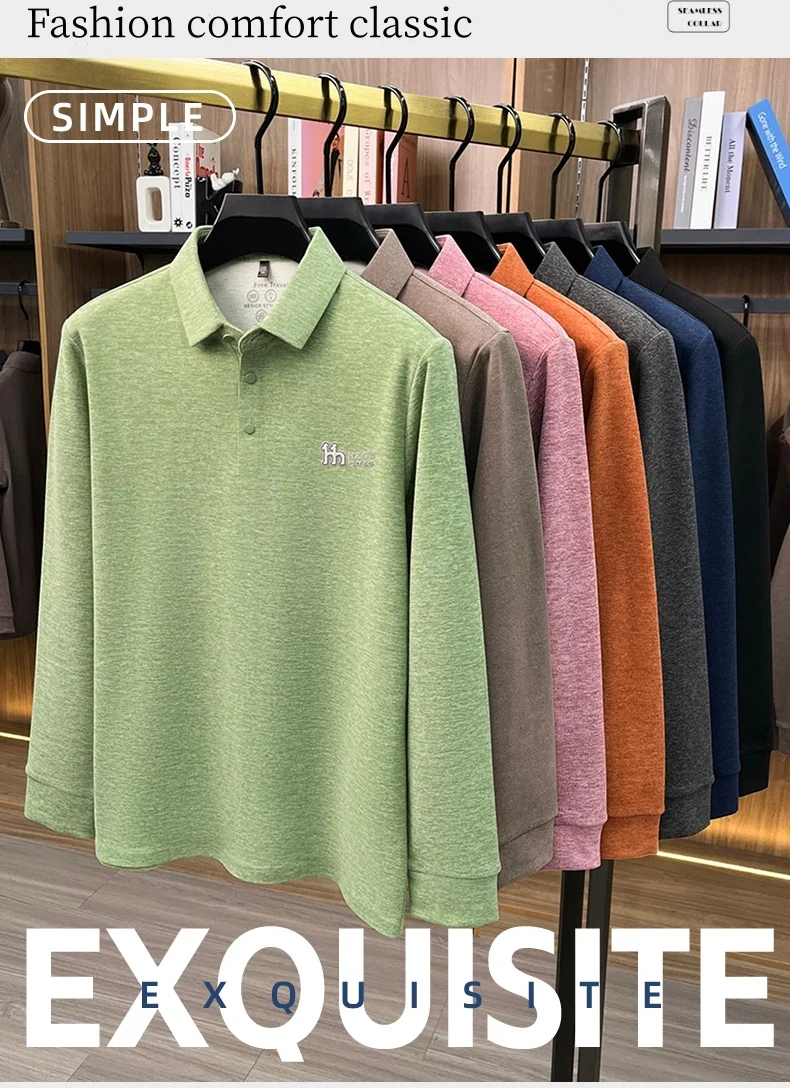 Marke Mode Buchstaben Muster Langärmel Polo-Shirt Herren Luxus Herbst Neues Leicht Komfort Geschäftsbereich Freizeit Flip-Kragen T-Shirt – Detail 2