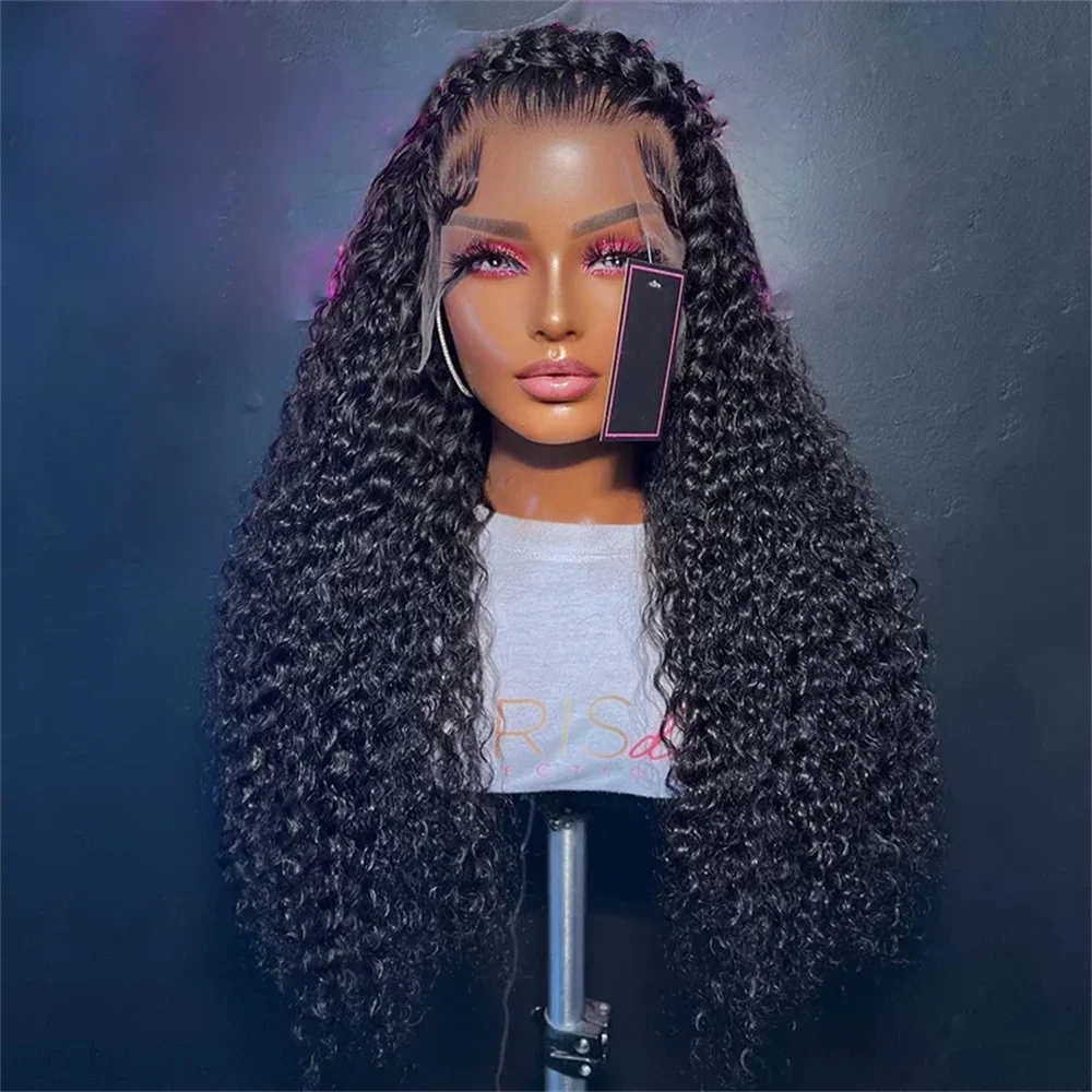 

Natural Black Glueless Soft 26Inch Long Kinky Curly Lace Front Wig For Women With Baby Hair Synthetic Preplucked Glueless Daily