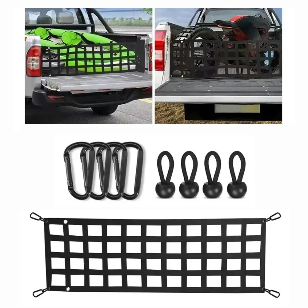 For Pickup Cargo Transport 60'' for X 18'' Truck Tailgate Net Screw Mount Hangers Ball Bungee Cords Included Improves