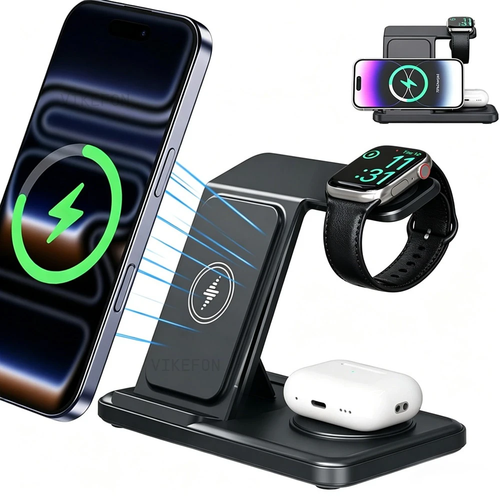 Wireless 3 IN 1 Charger Stand For iPhone 17 16 15 14 13 12 Pro Max Apple Watch 11-2 Airpods 4 Pro3/2 Fold Fast Charging Station