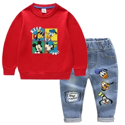 Fashion Baby Boys Cotton Clothing Sets Kids Cartoon Mickey Mouse Long Sleeve Tops + Jeans Pants 2Pcs for Children Tracksuits