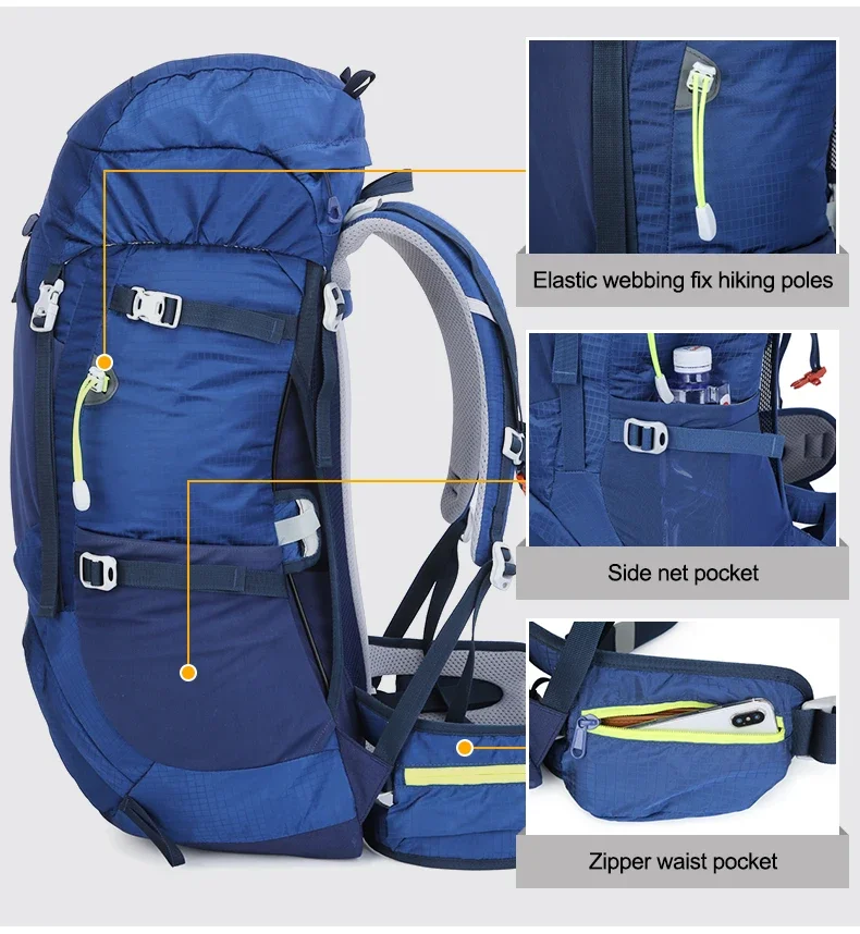 Sport Climbing Bag,Internal Frame Waterproof Nylon Backpack 50l Outdoor Travel Camping Climbing Trekking Hiking Backpack Bags