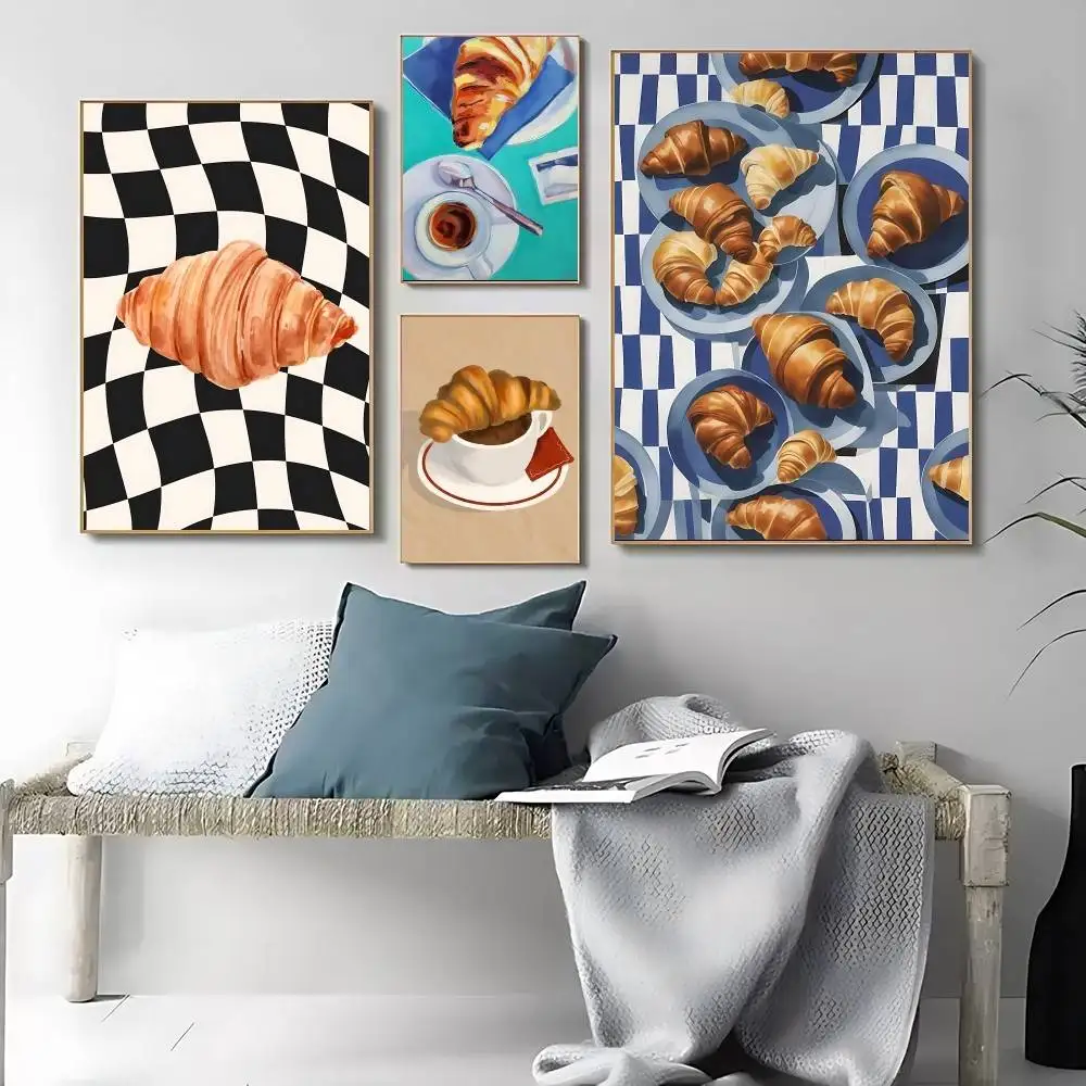 Croissant Schachbrett Minimalismus HD Qualität Wandkunst Retro Poster für Home Room Wanddekoration Kawaii Room Decor