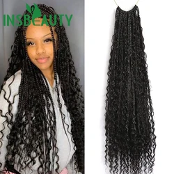 Crochet Boho Box Braids With Human Hair Curls Pre-looped Synthetic Braid With Human Hair Curls Braiding Hair Extensions 30Inch