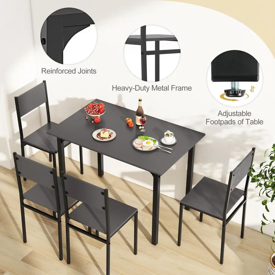 Dining Table Set for 4, 5Piece Kitchen Table Set with Dinner Table, Dining Chairs, Metal Frame, SpaceSaving Dinette Set for Livi