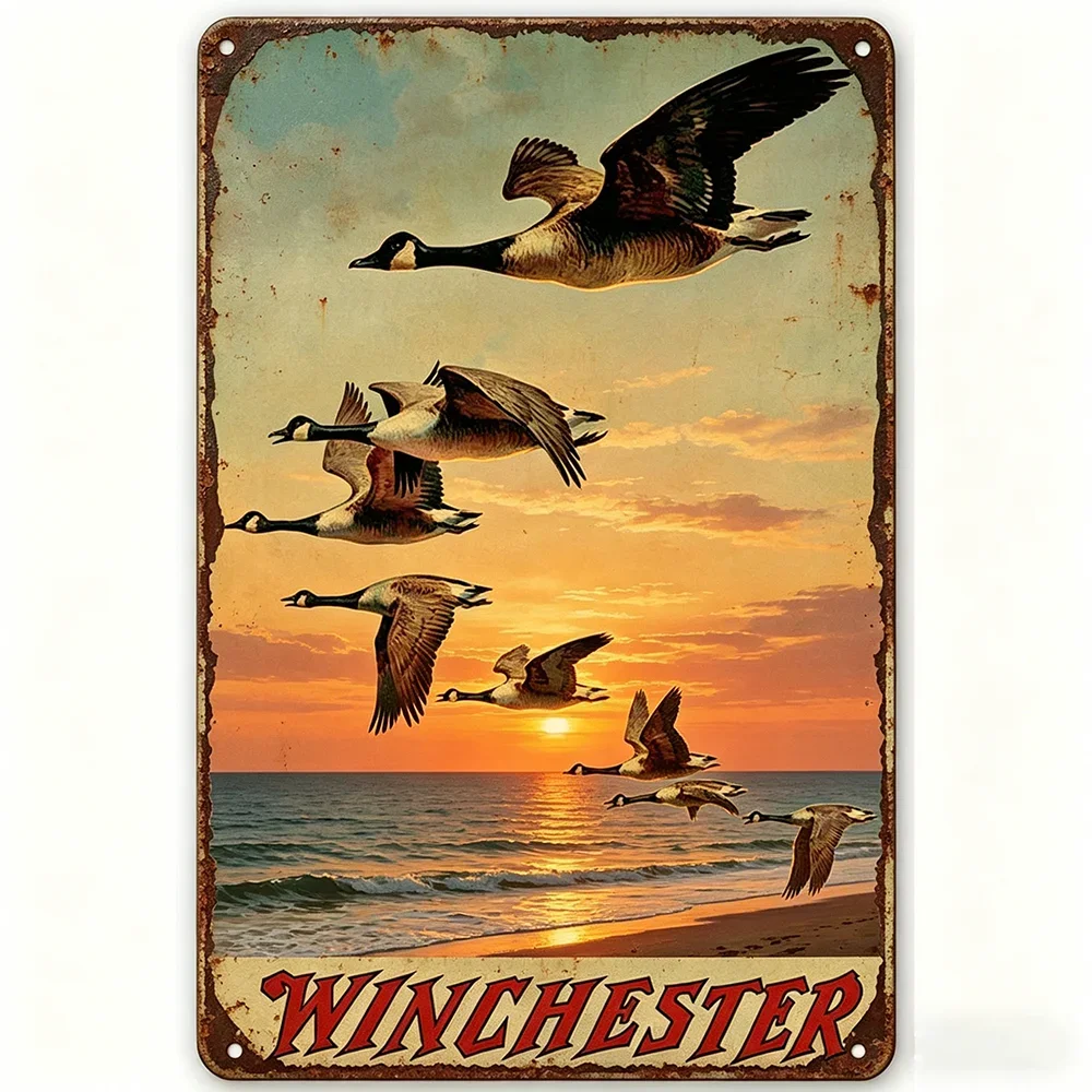 Winchester Vintage Duck and Goose Hunting Metal Sign—Rustic Style/Wall Decoration, Heavy-Duty Iron Hunting Theme Art, Suitable for Home, Suitable for Caves