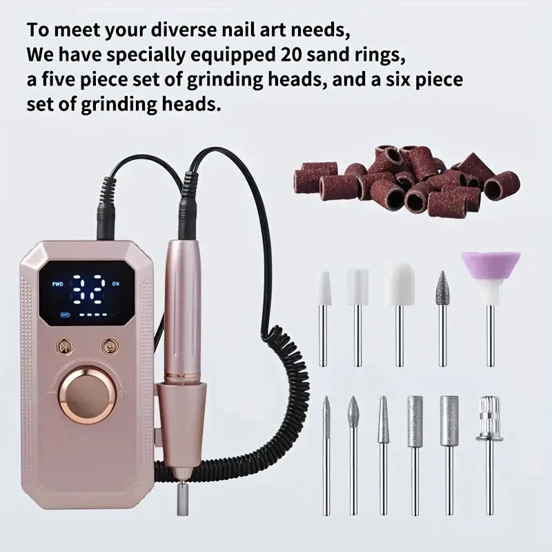 Electric nail file set, USB charging portable nail polisher and foot repair tool, professional nail and foot shaping, nail drill
