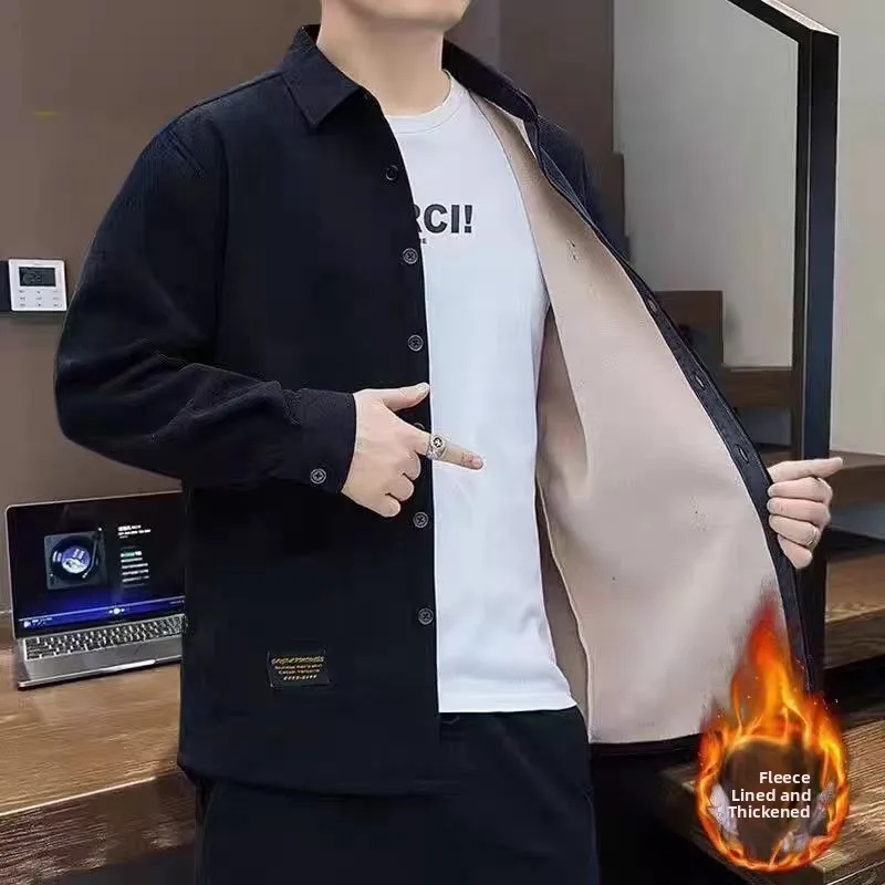 

Thiened Fce Warm Casual irt Men's Long Sve Loose Fit Anti-Scald Large Size Color irt Polyester Fiber