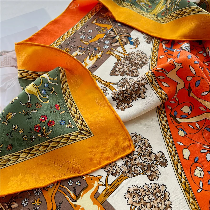 Double Printing Mulberry Silk Scarf 110cm Square Luxury Designer Summer Large Shawls Head Hair Bandannas Tops Accessories