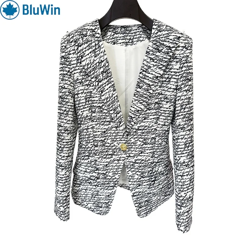 

URBANCHIC Women Vintage Letter Print Blazer One Button Slim Waist Coat Chic Kpop Style Suit Jacket Casual Fashion Outfit