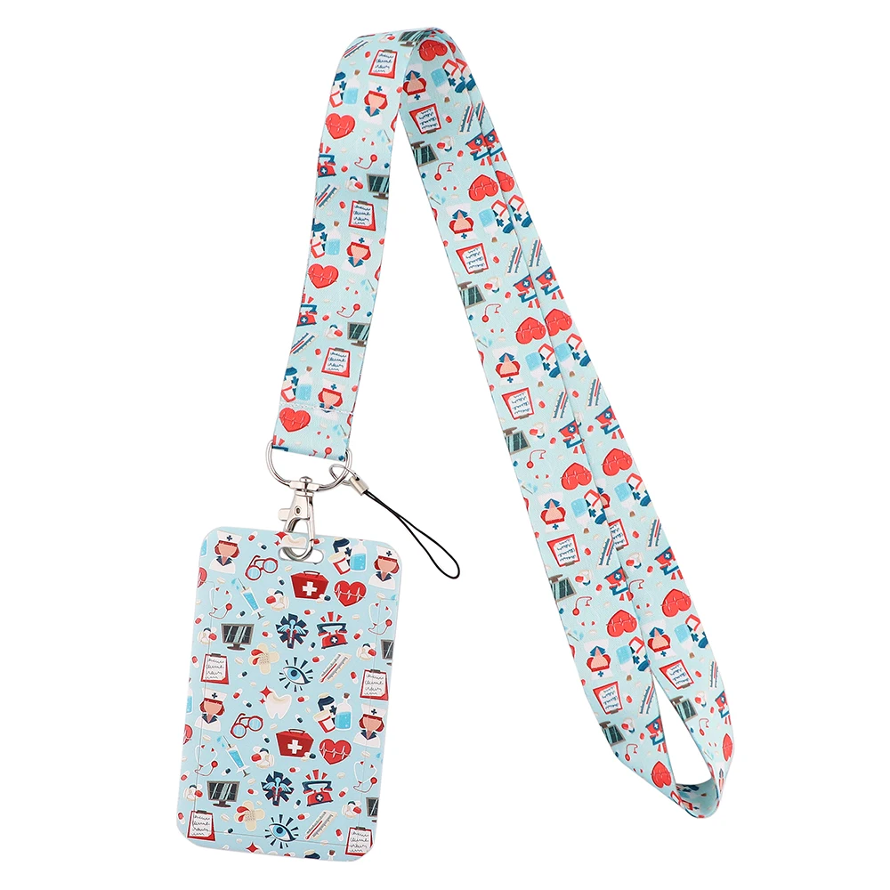 Ransitute R2335 Medical Doctor Theme Virus Cells ID Card Holder Bus Card Holder Staff Card Lanyard For Keys Phone DIY Hang Rope