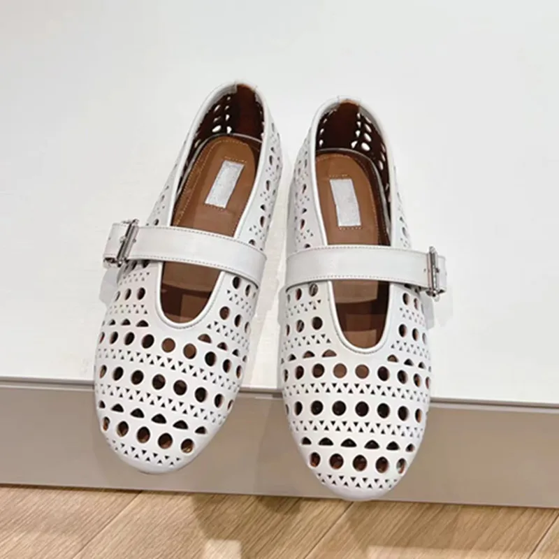 Designer Brand Women's Shoes Genuine Leather Flat Bottomed Casual Breathable Mary Jane Retro Dance Shoes Summer New 2024 Trend