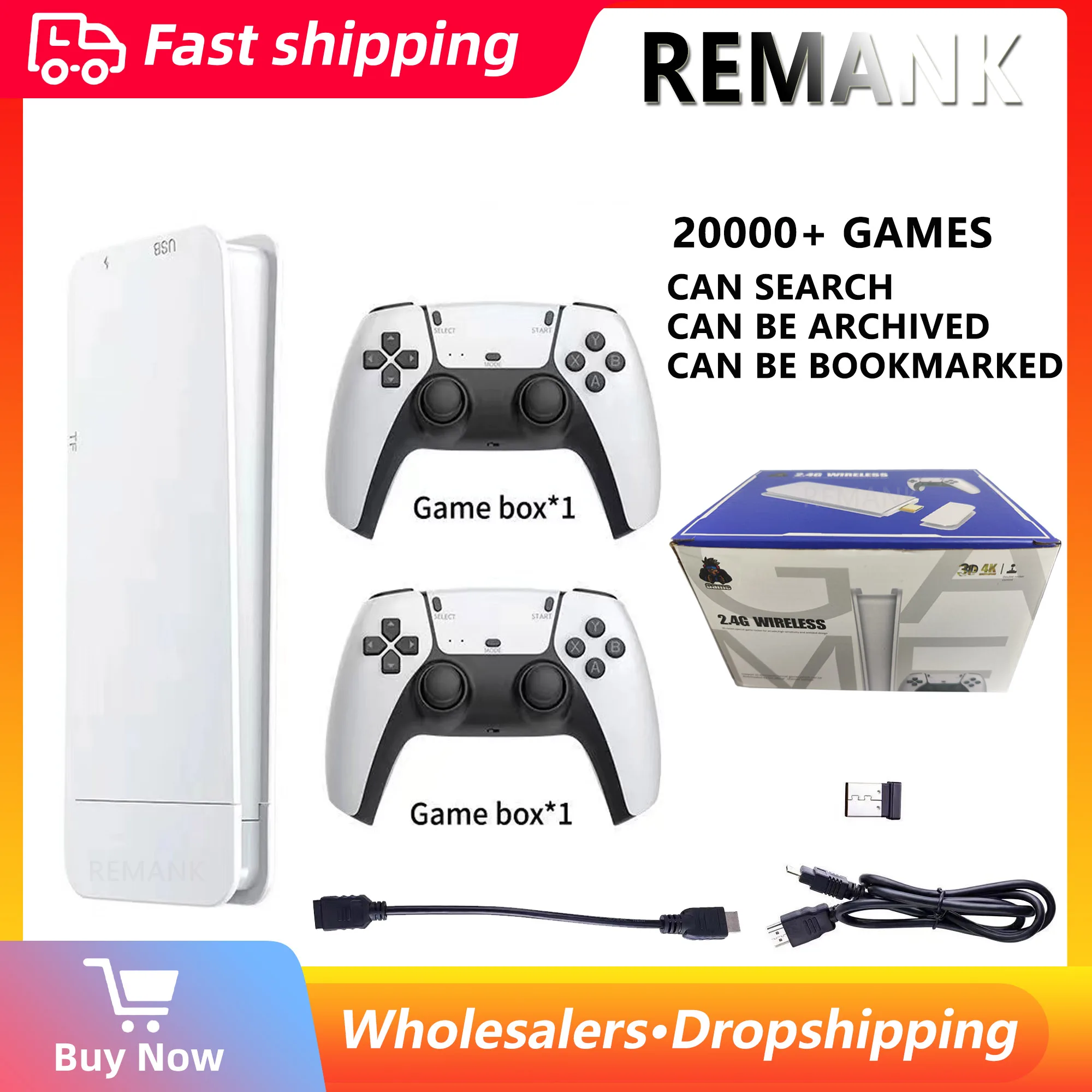 

REMANK M15 Game Console Mini Game Stick Box 4K TV Handheld Game Console 64G 20000 Retro Video Game Wireless Controllers for PS1