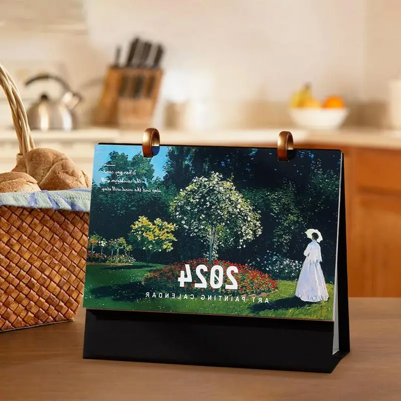 ภาพวาดสีน้ํามันตารางปฏิทิน 2024 โต๊ะDesktop Decorน่ารักกระดาษPerencanaanสํานักงานเครื่องเขียนอุปกรณ์สํานักงาน