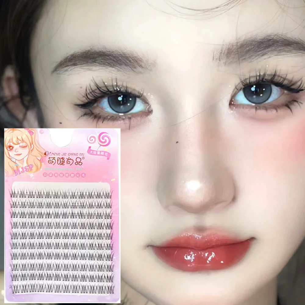 

10 Rows Transparent Terrier False Eyelashes Natural Thick Curled Fake Eyelash Fishtail Shape Cool Girl Segmented Lashes