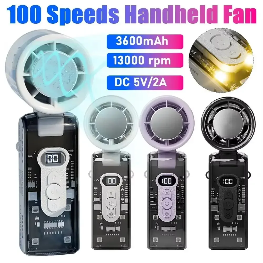 

Foldable Personal Cooling Fan Portable 100 Speeds Mini Handheld Fan LED Display USB Rechargeable Folding Travel Fan Camping
