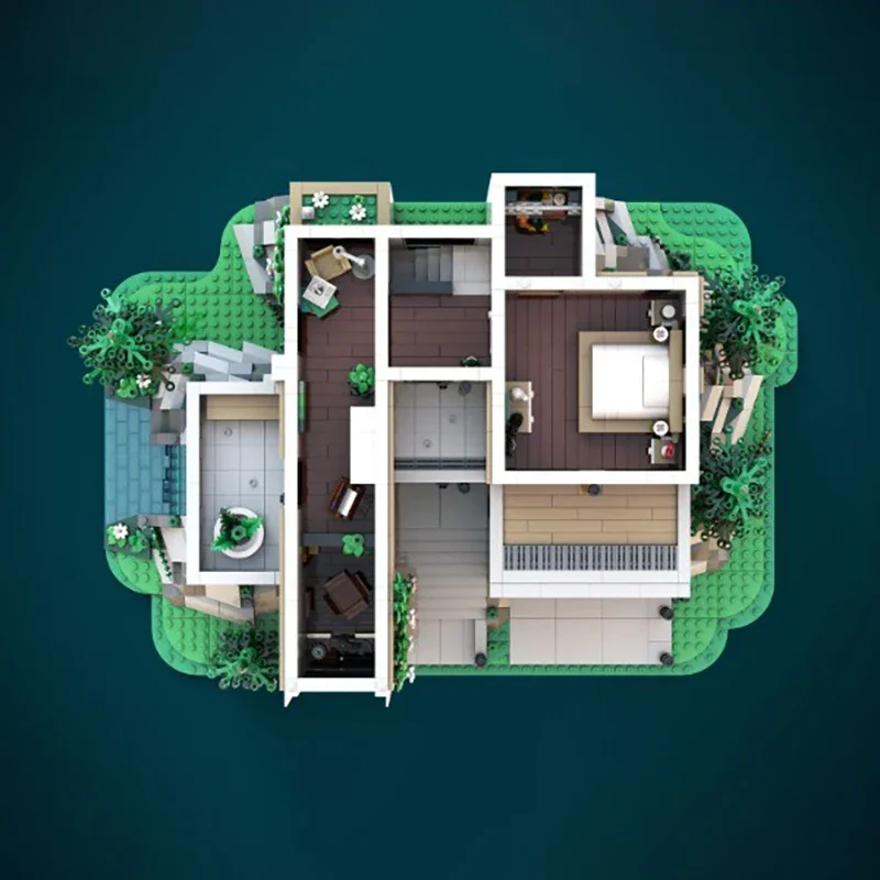 Bloques de construcción Moc, casa moderna, tecnología, ladrillos modulares, regalos de modelo, juguetes de Navidad, conjuntos DIY de montaje