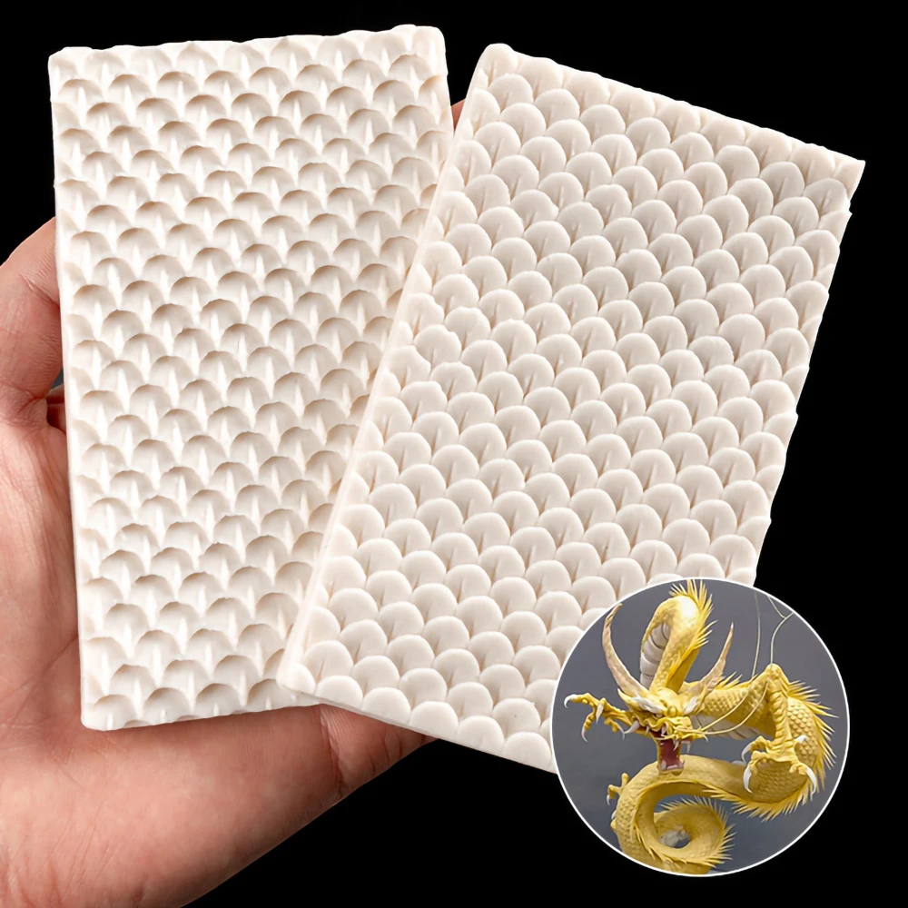 2pcs Pottery Mould Silicone Clay Mould  Double Sided Dragon Scales Fish Scales Texture Printing Model Figure Armor Texture