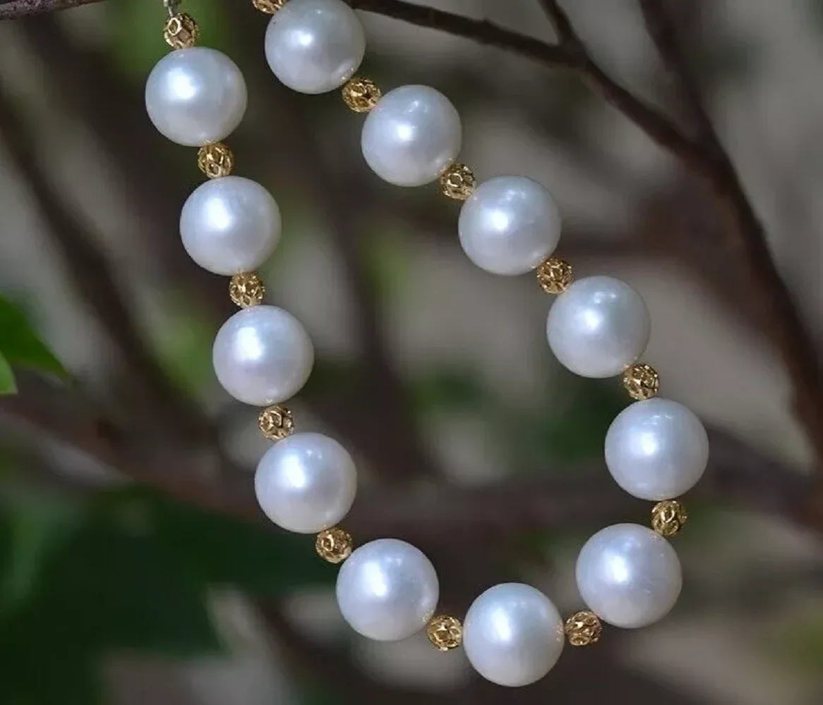 AAA LUSTER 10-11mm True Natural South Sea White Pearl Bracelet 7.5-8 inches 14K  11-12mm