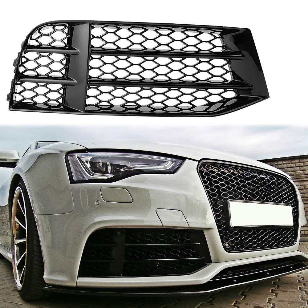 Glossy Black Car Front Bumper Fog Light Lamp Grille Grill Cover Mesh Honeycomb  For Audi A5 S5 RS5 B8.5 2013 2014 2015 2016