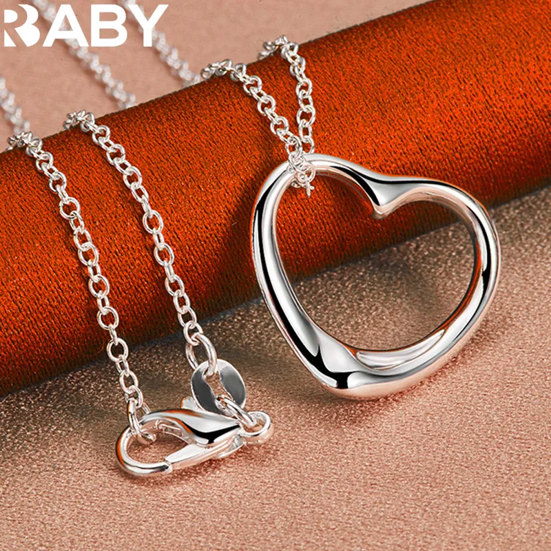 

URBABY 925 Sterling Silver Heart Pendant Necklace For Women Men Fashion Wedding Engagement Party Jewelry With 16-30 inch Chain