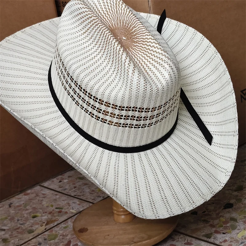 Two Tone Cowboy Hat Western Cowboy Straw Hats For Men Women Vintage Curled Wide Brim Cowgirl Hats Outdoor Summer Sunshade Hat