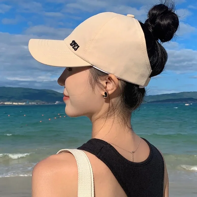 Summer Cap Women High Ponytail Baseball Cap Solid Color Sunhat Sport Running Sun Visor Hats Women Ponycap Adjustable Paste Caps