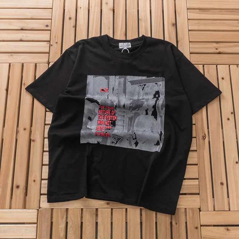 Men Women Streetwear Abstract Line Graphics Print CAVEMPT T Shirt High Quality Cotton Loose Black White CAV EMPT C.E T-Shirt