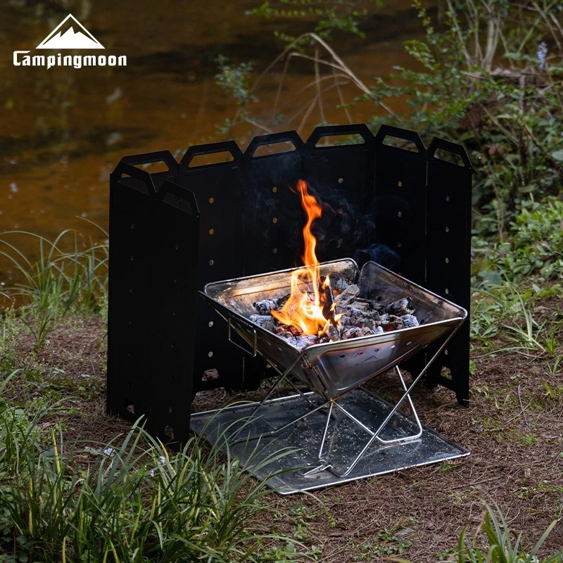 

CAMPINGMOON YD-50 Большая уличная ветрозащитная панель для кемпинговой печи, железная, 8-секционная, для дров, аксессуар