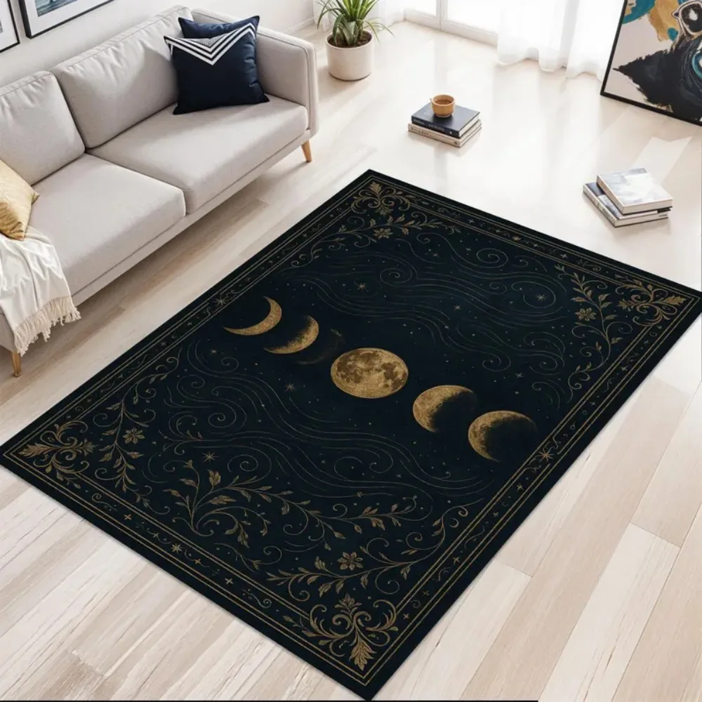 Whimsigoth Moon Phase Rug Celestial Carpet Mystic Night Living Room Decor Lunar Cycle Mat Bedroom Bedside Rug Coffee Table Mat