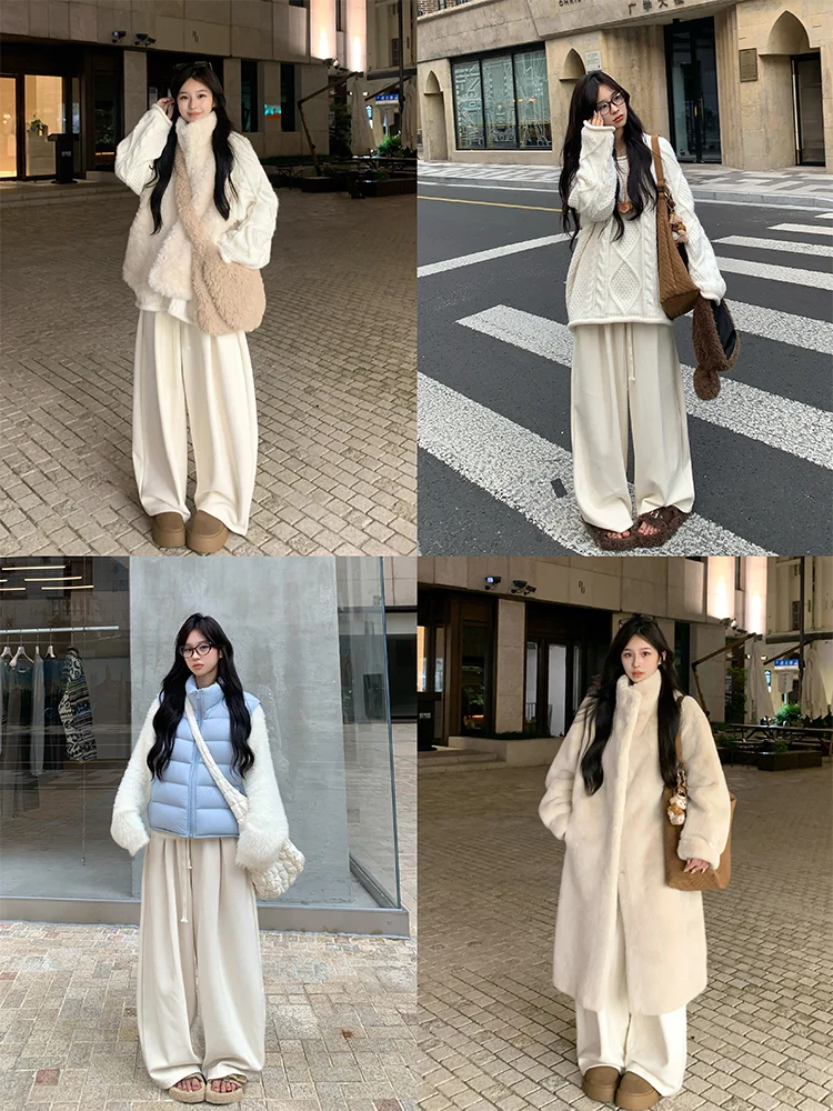 

Широкие брюки Adan Camere-Like на флисовой подкладке, повседневные свободные женские мягкие прямые брюки для полных фигур, осень-зима, корейский стиль