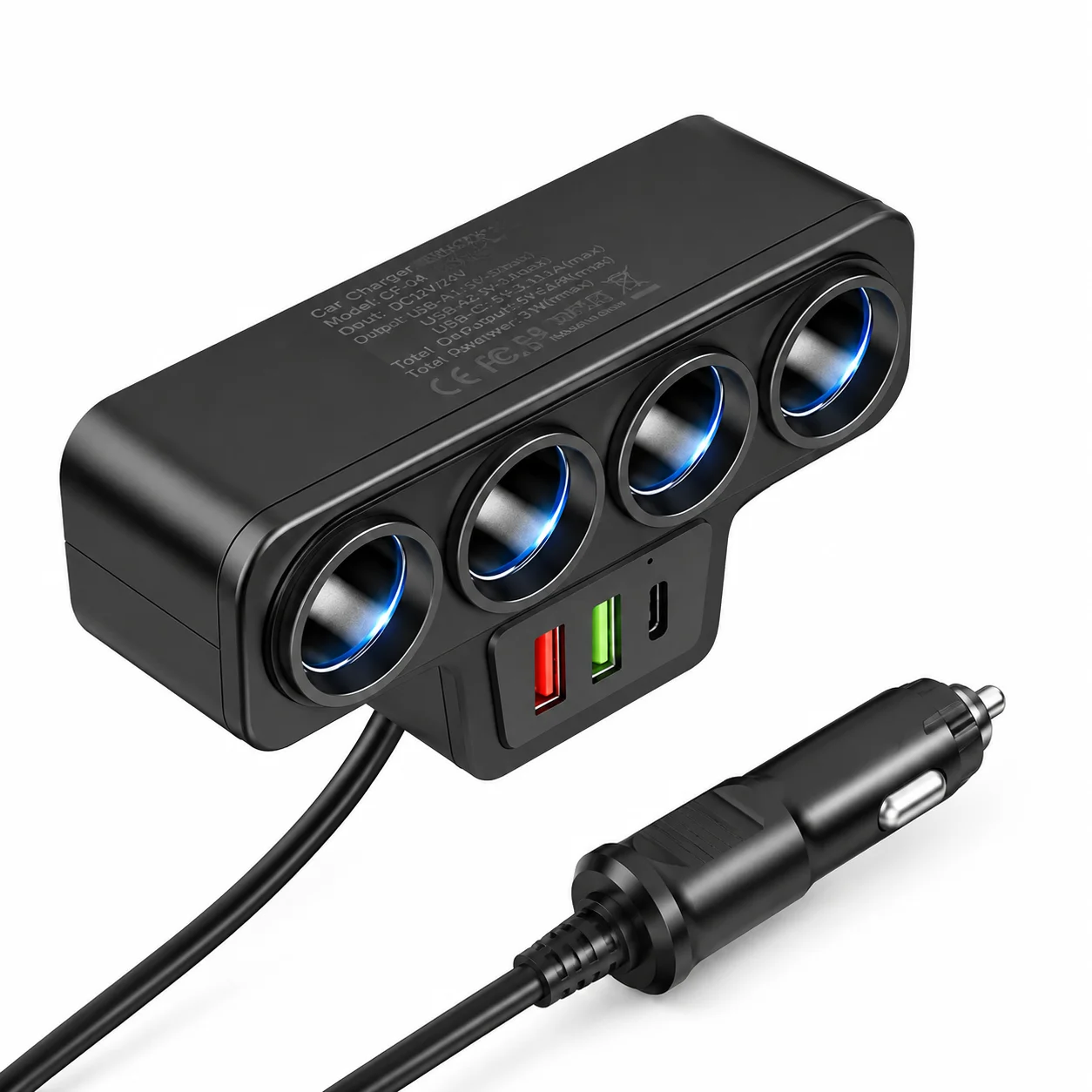

CarCharger QC3.0+PD 3.1A 12V-24V 3 USB Socket 4-Socket 3 USB Ports Car Cigarette Lighter Splitter USB Phone Charger Adapter