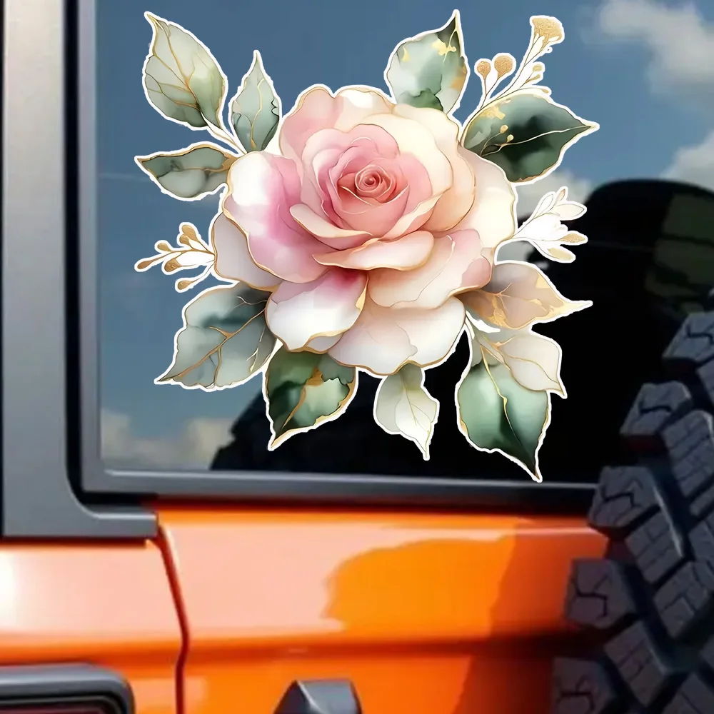 

13x13cm, Brilliant Pink Rose Waterproof Vinyl Car Decals for Windows, Bumper, Exterior Decorative Accessories, Blocking Sticker
