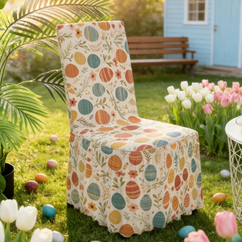 Printed Milk-Silk Chair Cover Skirted Full Coverage Integrated Backrest Elastic Cover Home Hotel Banquet Universal Protector