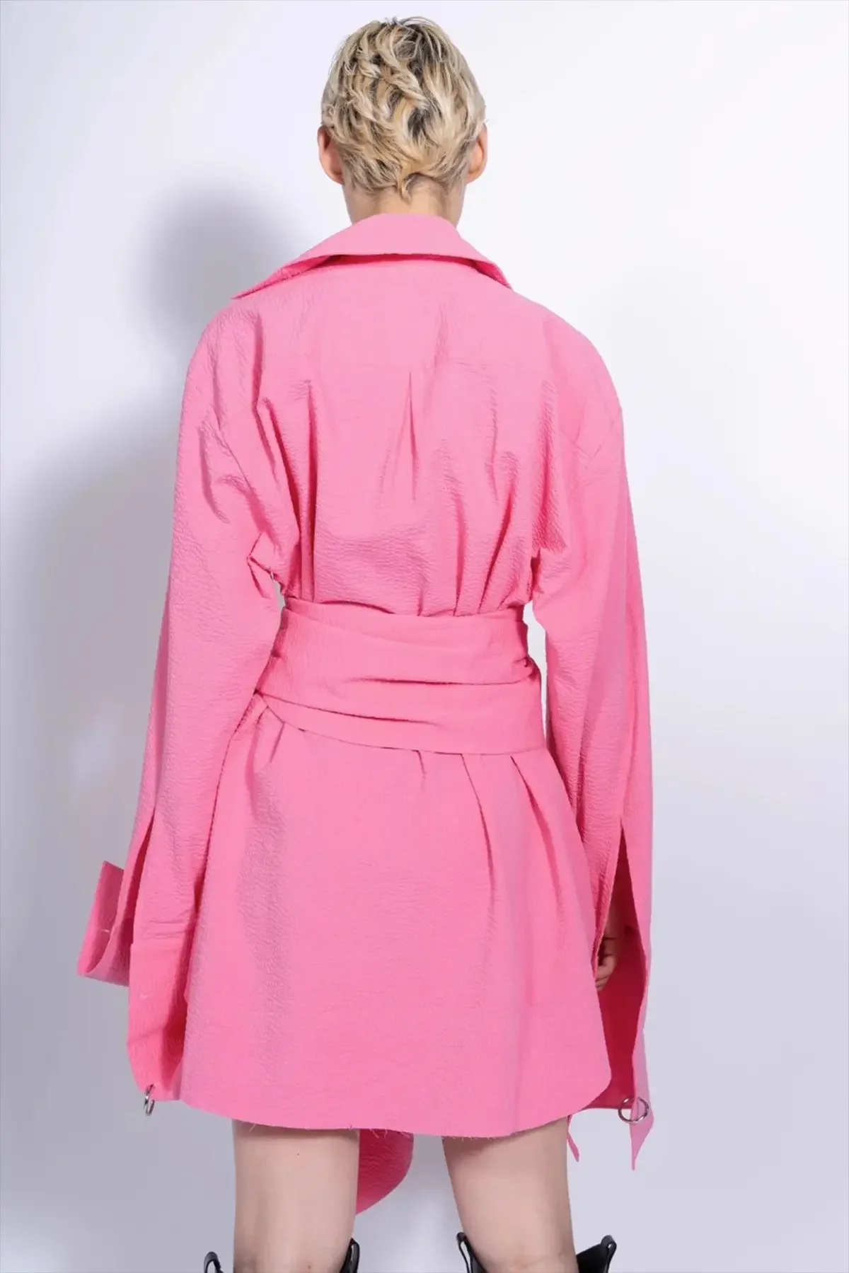 Camisa rosa para mujer, ropa de trabajo de negocios con cinturón, manga larga, Chaqueta larga, vestido de graduación, 1 pieza