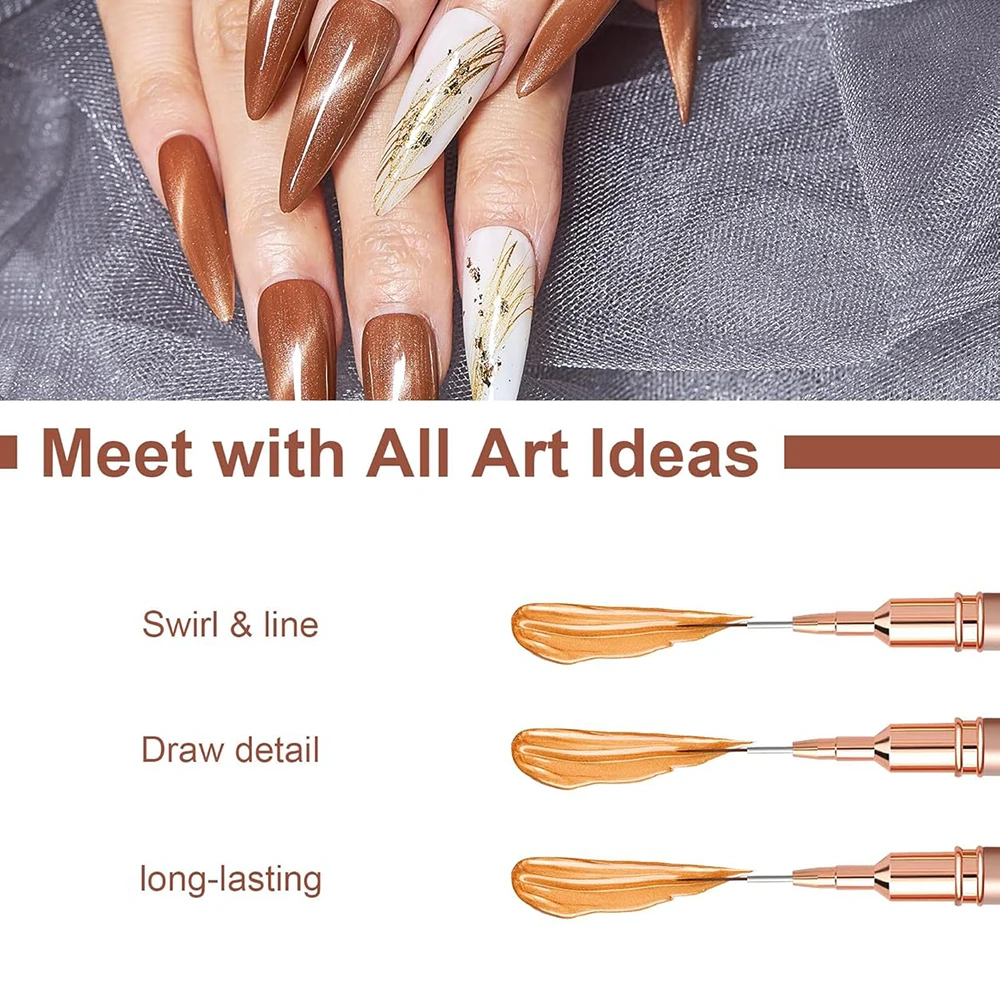 4/8/12/20/25mm Champagne Nail Art Pens Detail Liner Brushes Nail Tools Long Lines Drawing Liner Brush UV Gel Polish Painting