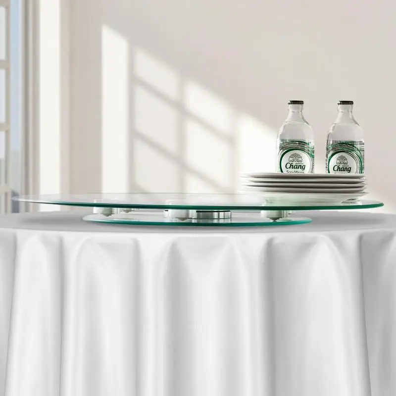 

24 in Glass Lazy Susan Turntable, Tempered Glass Dining Table Centerpiece with 6 Rotating Wheels, 360° Smooth and Silent Spin Tabletop Rotating Tray, for Family Gatherings, Banquets & Weddings