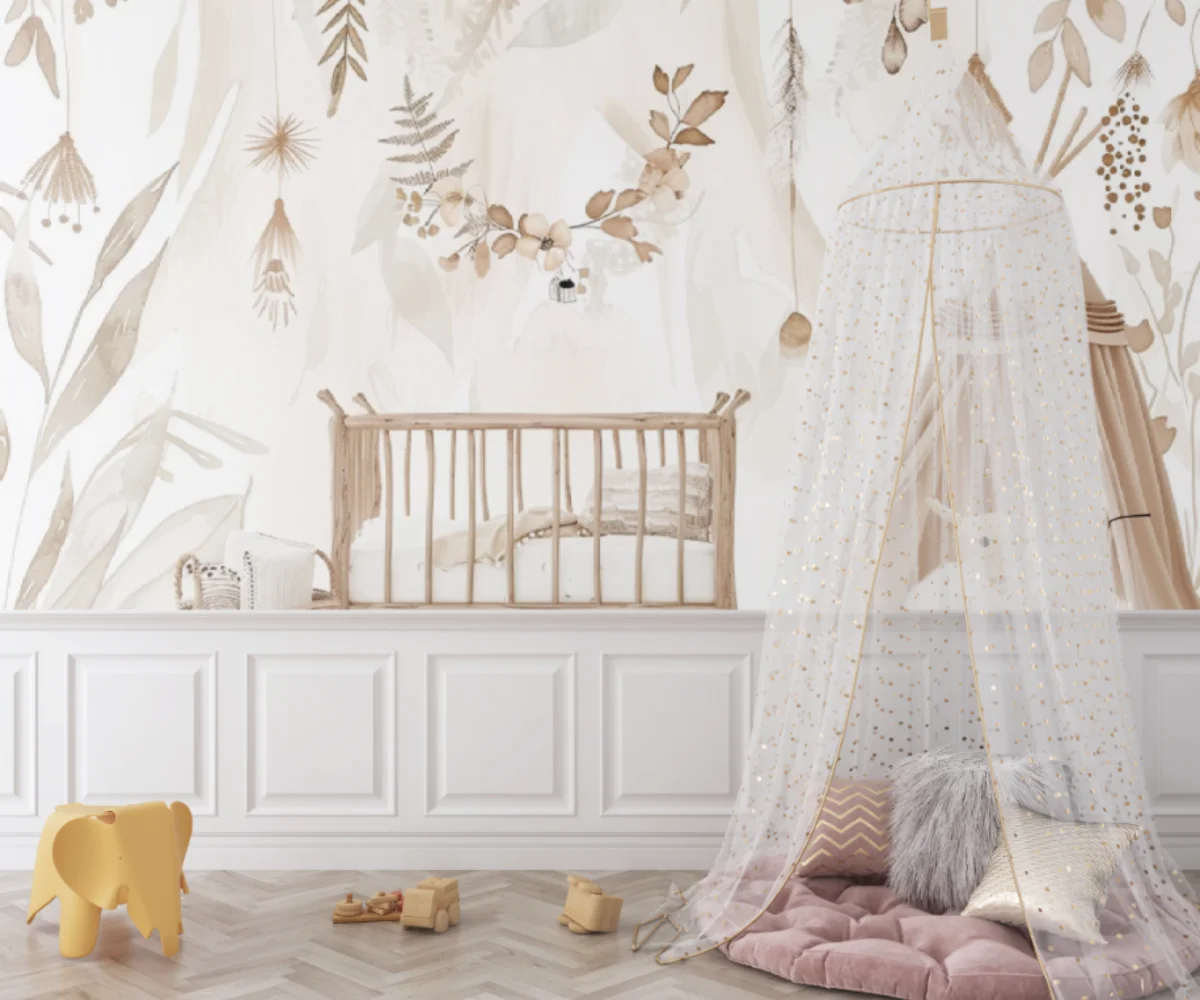 Custom size mural hand-painted cream colored flower tent, baby crib wallpaper, baby room decoration painting 3D wallpaper photo