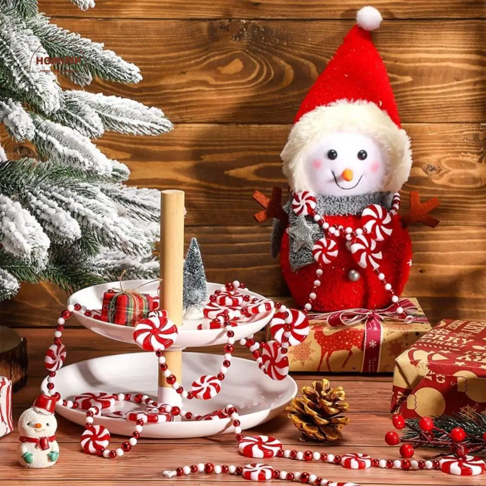 

1.2M Christmas Peppermint Bead String Lollipop Long Christmas Tree Candy Ball String Acrylic DIY Wreath Candy Pendant New Year