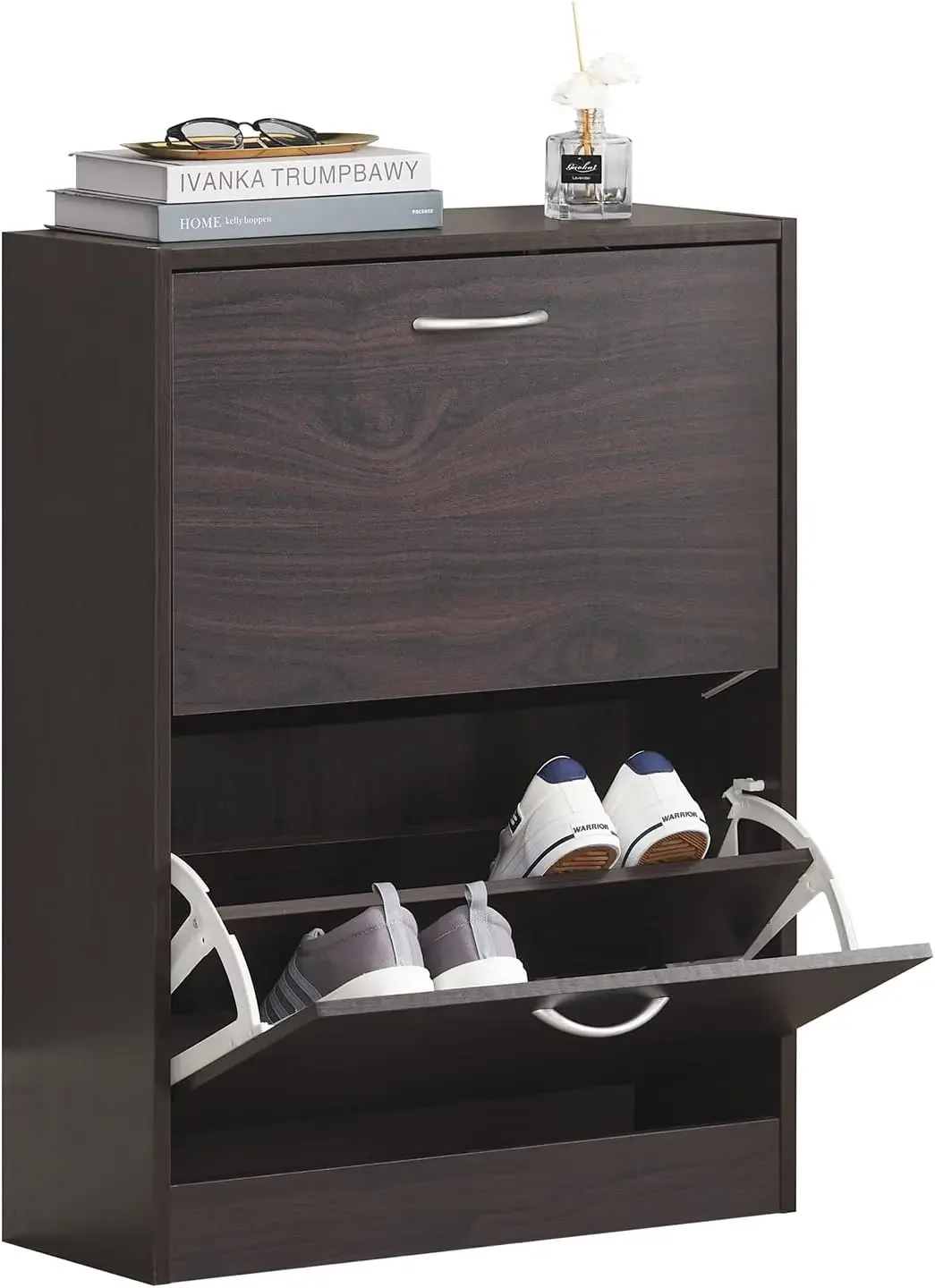 

Shoe Cabinet for Entryway, Freestanding Shoe Rack with 2 Flip-Drawers, Hidden Storage Shoe Organiazer Entrance Hallyway Mudroom