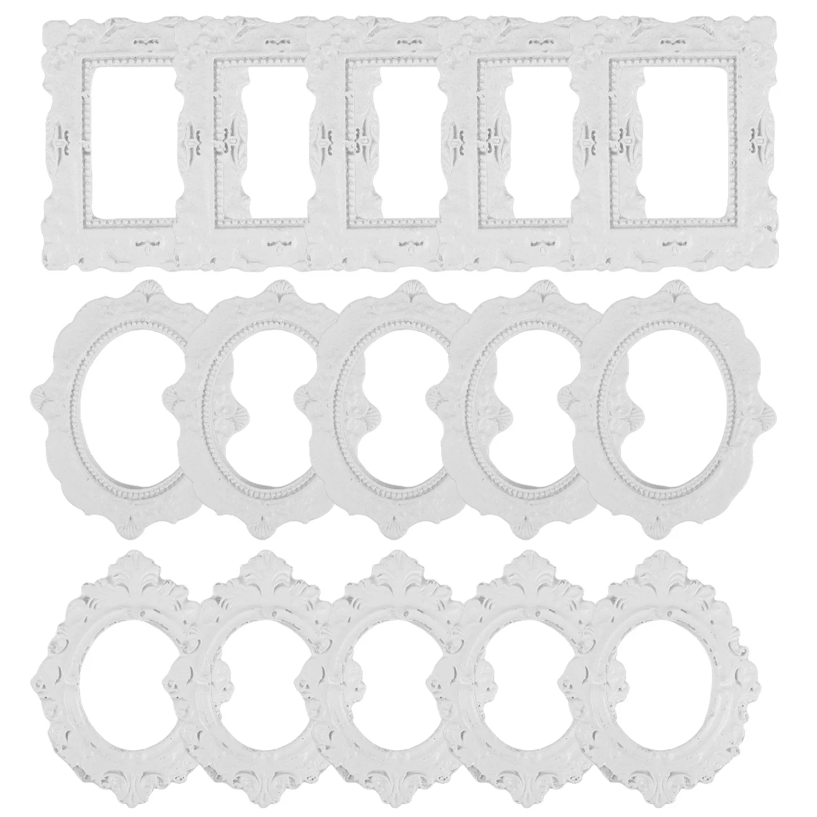 

15Pcs Mini Resin Picture Frames Cream Vintage Style for Dollhouse Decoration DIY Crafts Miniature Photo Frame Props