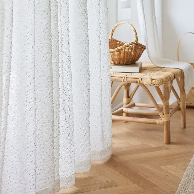 

French Romantic White Tulle Luxury Curtains for Living Room Blackout Bedroom Sheer Gauze Yarm Impenetrable Bay Window Customize