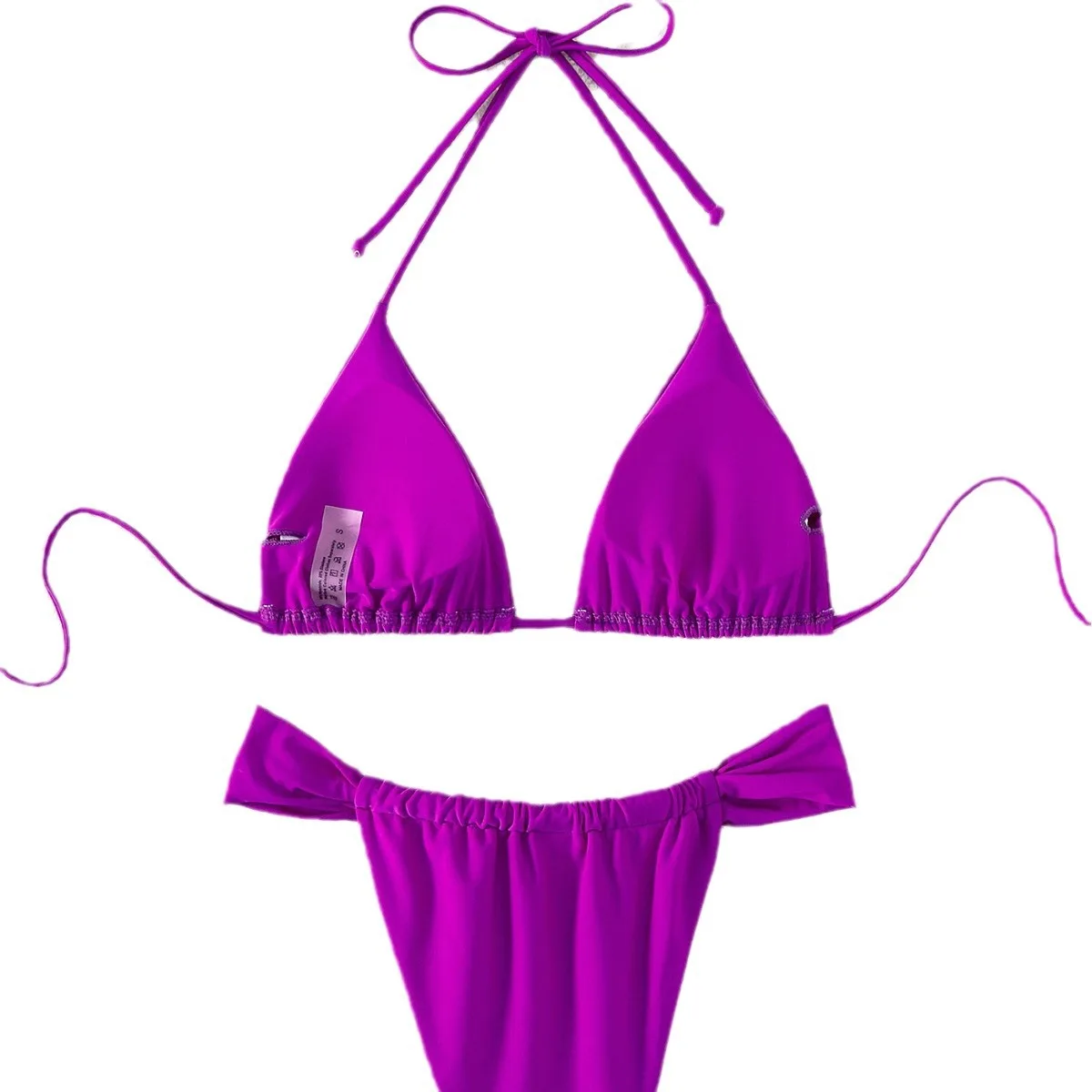 Women's New Bikini Solid Color High-end Split Purple Three-point Sexy Lace-up Swimsuit