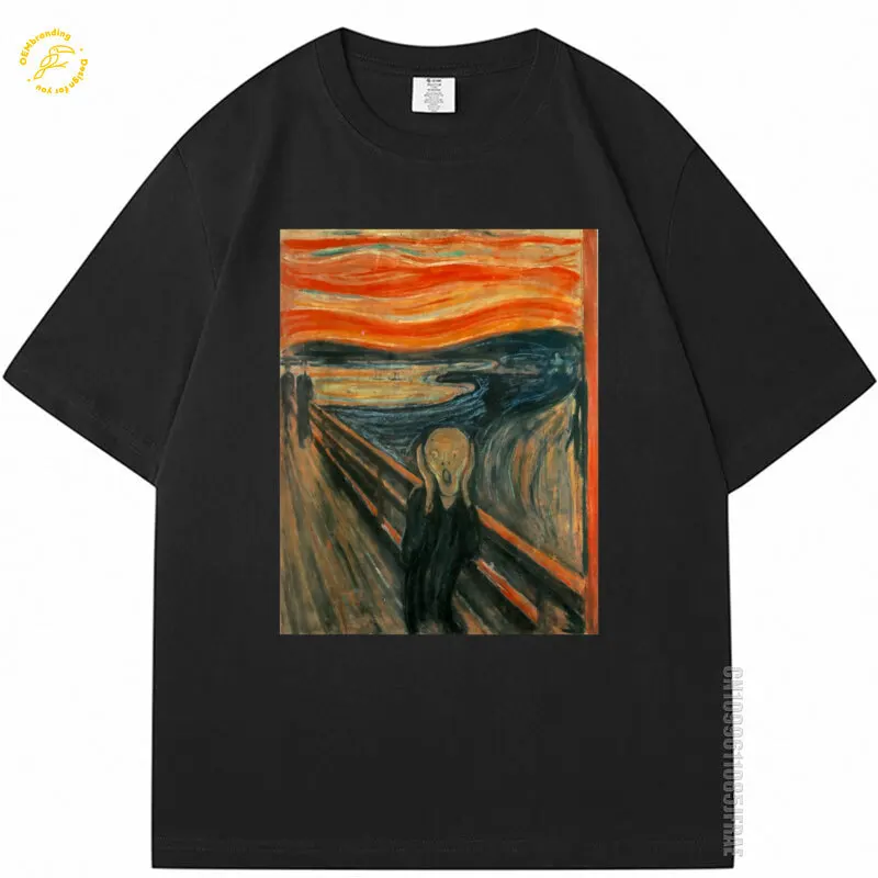 

The Scream Of Edvard Expressionism Munch Art Oversized T-Shirt Oneck T Shirts Men Pure Cotton TShirt Korean Popular Clothes