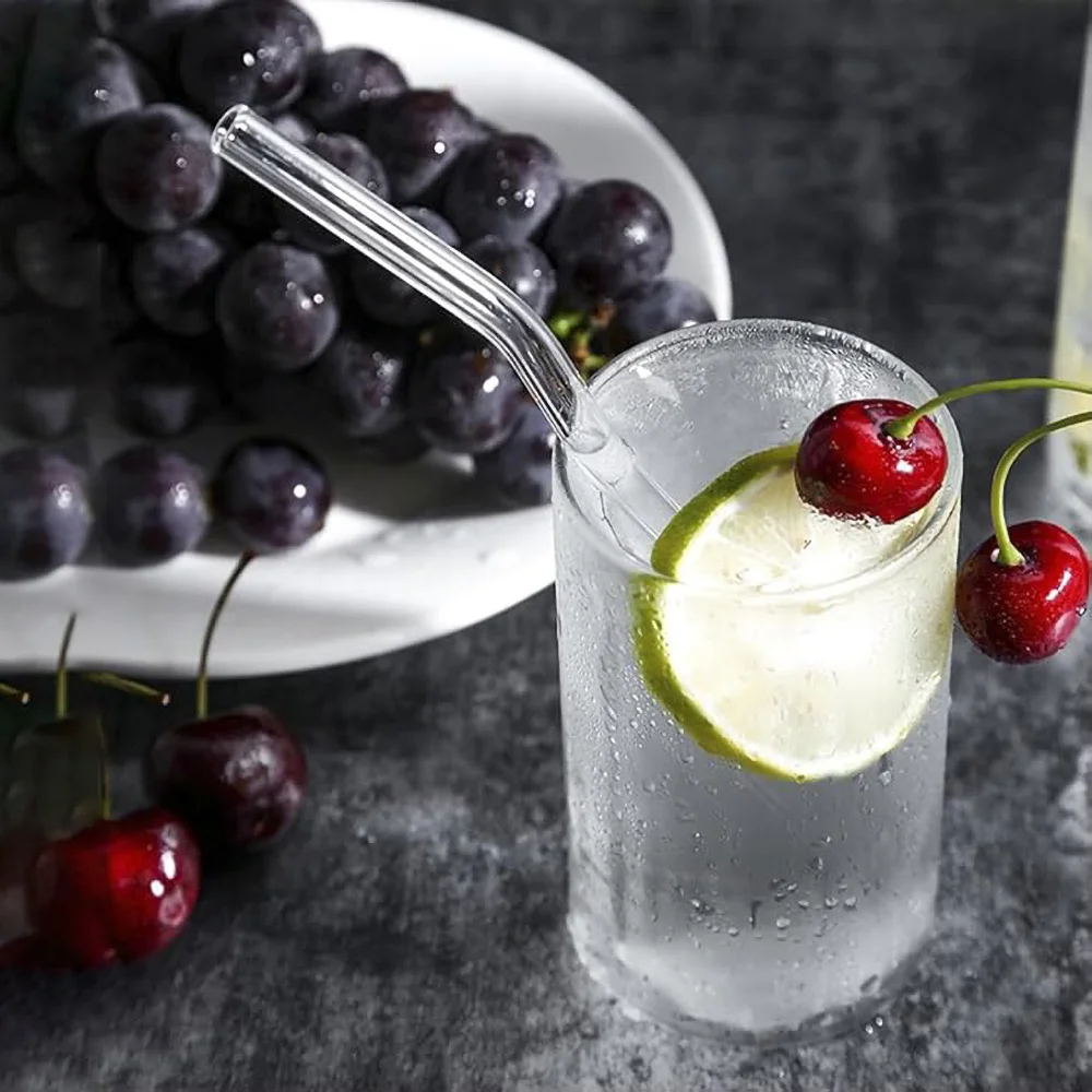 1세트 내열 유리 빨대(브러시 포함) - 5개 세트 - 재사용 가능하고 세척 가능, 스무디, 밀크셰이크, 차, 주스에 적합