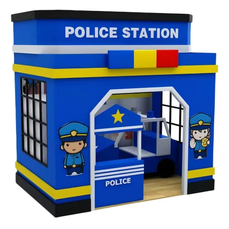 

Custom Indoor Child-Friendly Interactive Police Station Playhouse Fire Station Role Play Adventures Play Room House for Kids